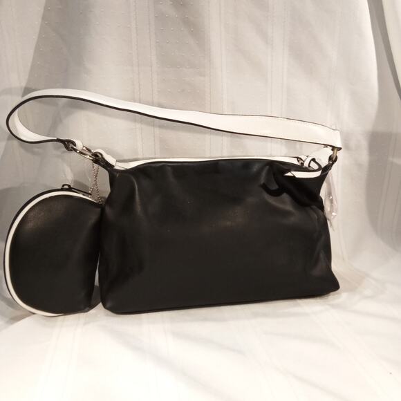 Strada Black & White Vinyl Shoulder Bag w/ Mini Pouch NWT Organizer - Picture 6 of 11